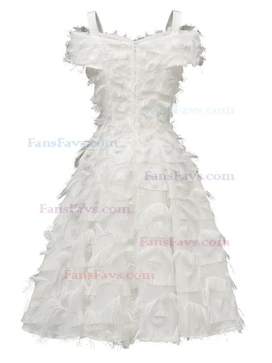 A-line Off-the-shoulder Tulle Tea-length Homecoming Dresses With Feathers / Fur #Favs020111279