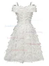 A-line Off-the-shoulder Tulle Tea-length Homecoming Dresses With Feathers / Fur #Favs020111279