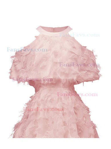 A-line Scoop Neck Tulle Tea-length Homecoming Dresses With Feathers / Fur #Favs020111280