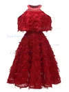 A-line Scoop Neck Tulle Tea-length Homecoming Dresses With Feathers / Fur #Favs020111280