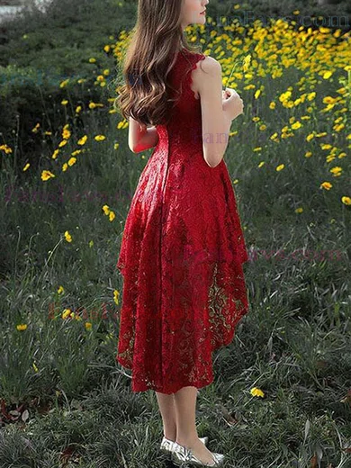 A-line Scoop Neck Lace Asymmetrical Homecoming Dresses #Favs020111282