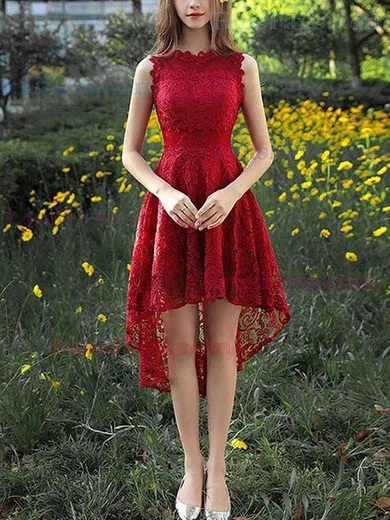A-line Scoop Neck Lace Asymmetrical Homecoming Dresses #Favs020111282