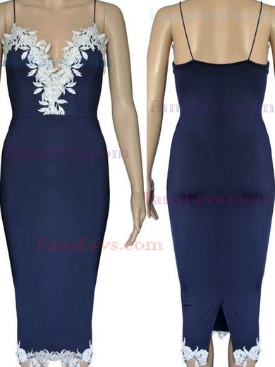 Sheath/Column V-neck Jersey Tea-length Homecoming Dresses With Lace #Favs020111285