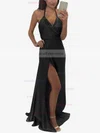 A-line Halter Silk-like Satin Floor-length Split Front Prom Dresses #Favs020104588