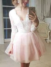 A-line V-neck Tulle Short/Mini Homecoming Dresses With Lace #Favs020111293