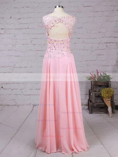 A-line Scoop Neck Chiffon Sweep Train Appliques Lace Prom Dresses #Favs020102395