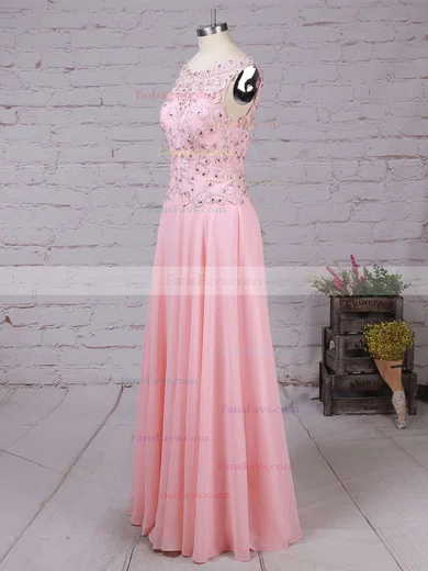 A-line Scoop Neck Chiffon Sweep Train Appliques Lace Prom Dresses #Favs020102395