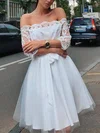 A-line Off-the-shoulder Tulle Knee-length Homecoming Dresses With Lace #Favs020111301