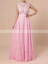 A-line Scoop Neck Chiffon Sweep Train Appliques Lace Prom Dresses #Favs020102396
