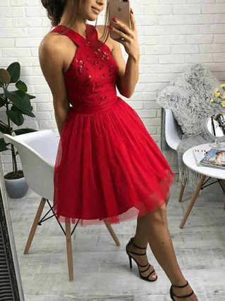 A-line V-neck Tulle Short/Mini Homecoming Dresses #Favs020111309