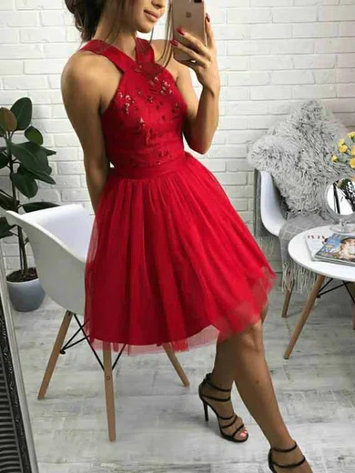 A-line V-neck Tulle Short/Mini Homecoming Dresses #Favs020111309