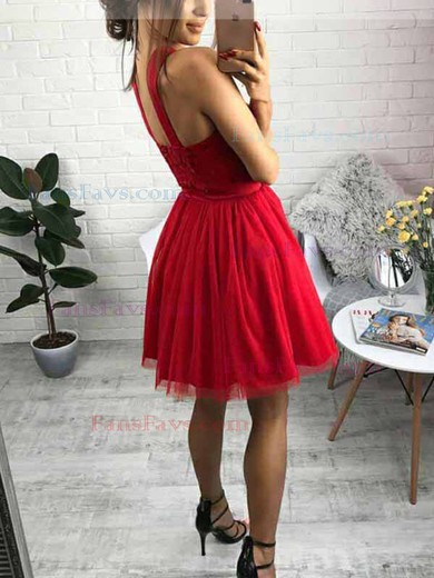 A-line V-neck Tulle Short/Mini Homecoming Dresses #Favs020111309