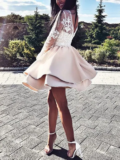 A-line Scoop Neck Stretch Crepe Short/Mini Homecoming Dresses With Beading #Favs020111312