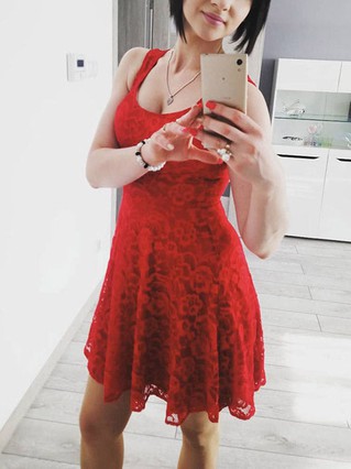 A-line Scoop Neck Lace Short/Mini Homecoming Dresses #Favs020111314