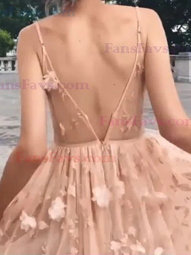 A-line V-neck Lace Tulle Ankle-length Homecoming Dresses With Appliques Lace #Favs020111318