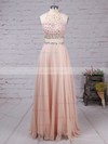 A-line Scoop Neck Tulle Chiffon Sweep Train Beading Prom Dresses #Favs020102442