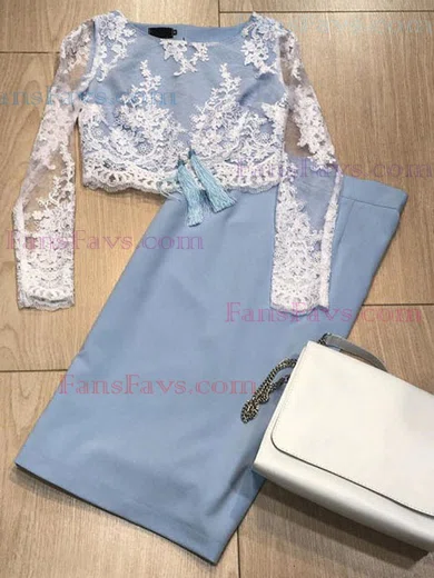 Sheath/Column Scoop Neck Jersey Knee-length Homecoming Dresses With Appliques Lace #Favs020111320