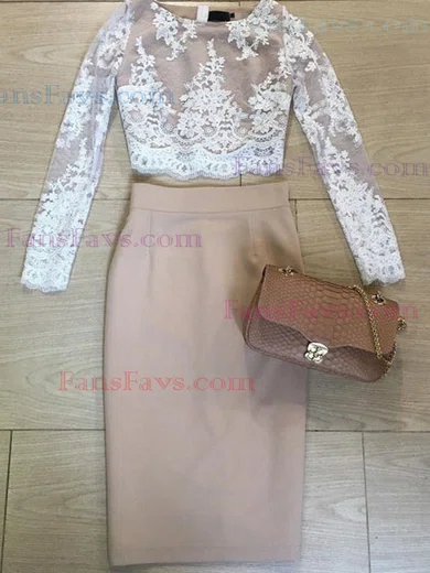 Sheath/Column Scoop Neck Jersey Knee-length Homecoming Dresses With Appliques Lace #Favs020111320