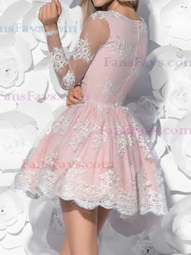 A-line V-neck Lace Tulle Short/Mini Homecoming Dresses With Appliques Lace #Favs020111327