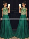 A-line High Neck Chiffon Sweep Train Beading Prom Dresses #Favs020102445