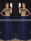 A-line High Neck Chiffon Sweep Train Beading Prom Dresses #Favs020102445