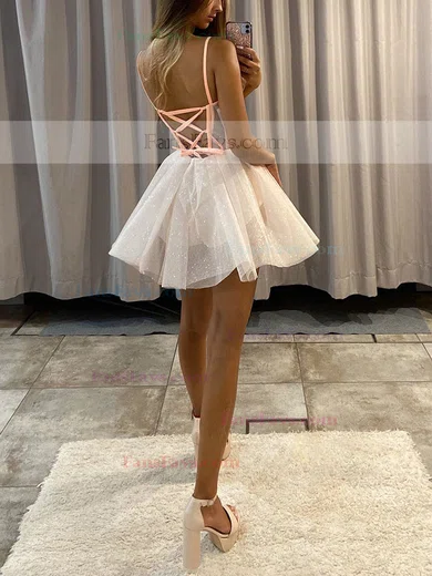 A-line Sweetheart Glitter Short/Mini Homecoming Dresses With Appliques Lace #Favs020111330