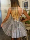 A-line V-neck Glitter Short/Mini Homecoming Dresses With Beading #Favs020111331