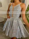 A-line V-neck Glitter Short/Mini Homecoming Dresses With Beading #Favs020111331