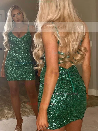 Sheath/Column V-neck Sequined Short/Mini Homecoming Dresses #Favs020111333