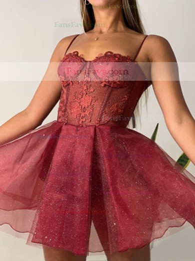 A-line Sweetheart Glitter Short/Mini Homecoming Dresses With Appliques Lace #Favs020111337