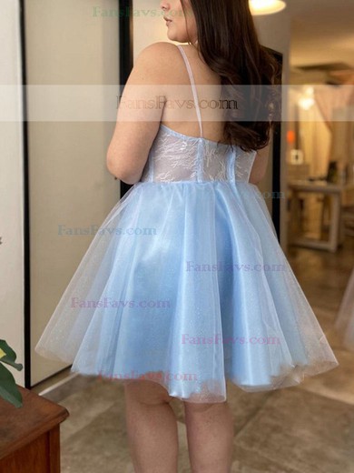 A-line V-neck Lace Tulle Knee-length Homecoming Dresses With Appliques Lace #Favs020111342