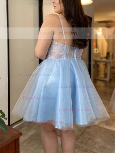 A-line V-neck Lace Tulle Knee-length Homecoming Dresses With Appliques Lace #Favs020111342