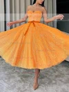 A-line Sweetheart Glitter Tea-length Homecoming Dresses With Sashes / Ribbons #Favs020111345