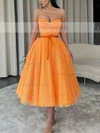 A-line Sweetheart Glitter Tea-length Homecoming Dresses With Sashes / Ribbons #Favs020111345