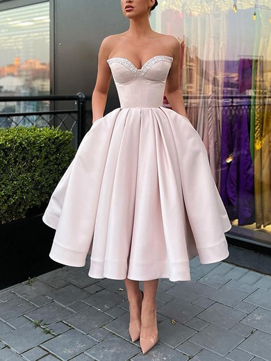 Ball Gown Sweetheart Satin Tea-length Homecoming Dresses With Pockets #Favs020111347