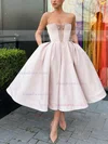 Ball Gown Strapless Satin Tea-length Homecoming Dresses With Pockets #Favs020111348
