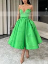 Ball Gown V-neck Satin Tea-length Homecoming Dresses With Pockets #Favs020111349