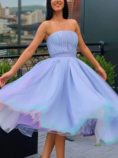 A-line Strapless Chiffon Tea-length Homecoming Dresses #Favs020111361