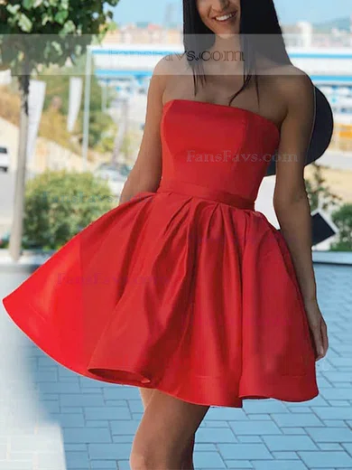 A-line Strapless Satin Short/Mini Homecoming Dresses #Favs020111362