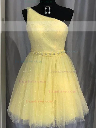 A-line One Shoulder Tulle Short/Mini Homecoming Dresses #Favs020111363