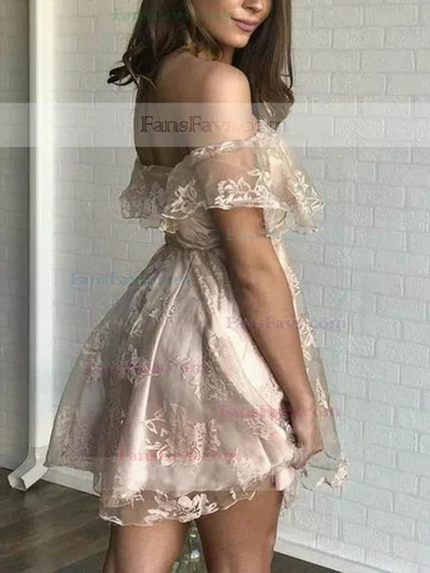 A-line Off-the-shoulder Tulle Lace Short/Mini Homecoming Dresses With Appliques Lace #Favs020111364