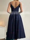 A-line V-neck Satin Ankle-length Homecoming Dresses With Pockets #Favs020111365