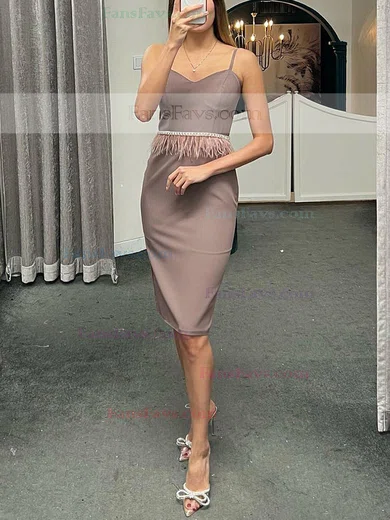 Sheath/Column V-neck Silk-like Satin Knee-length Homecoming Dresses With Sashes / Ribbons #Favs020111366