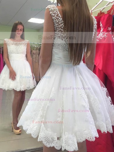 A-line Scoop Neck Lace Tulle Short/Mini Homecoming Dresses With Pearl Detailing #Favs020111369