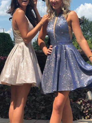 A-line Scoop Neck Shimmer Crepe Short/Mini Homecoming Dresses #Favs020111376