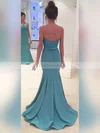 Trumpet/Mermaid Strapless Satin Sweep Train Appliques Lace Prom Dresses #Favs020102860