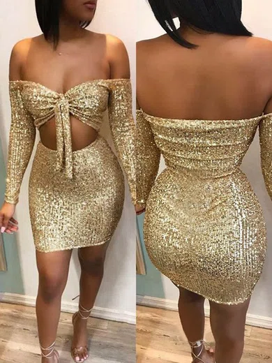 Sheath/Column Off-the-shoulder Sequined Short/Mini Homecoming Dresses #Favs020111380