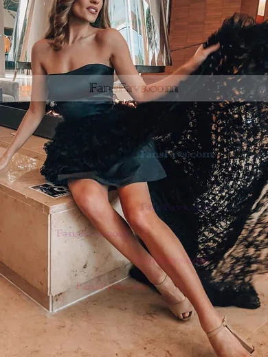 A-line Strapless Lace Satin Asymmetrical Homecoming Dresses #Favs020111381