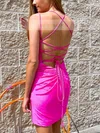 Sheath/Column V-neck Silk-like Satin Short/Mini Homecoming Dresses With Ruffles #Favs020111382