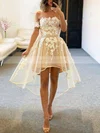 A-line Off-the-shoulder Lace Tulle Asymmetrical Homecoming Dresses With Appliques Lace #Favs020111472